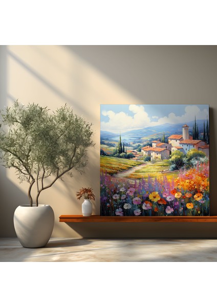 Huzurlu Köy Tepeleri - Kanvas Tablo - Köy Izlenimci Tarz Dalgalar Halindeki Tepeler Duvar Dekorasyonu modelleri