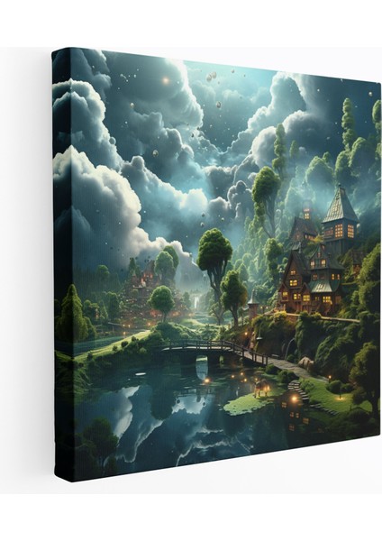 Rüya Gibi Köy Manzaralı Kanvas Tablo - Köy Rüya Gibi Ev Dekorasyonu Kanvas Tablo