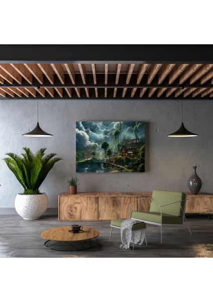 Rüya Gibi Köy Manzaralı Kanvas Tablo - Köy Rüya Gibi Ev Dekorasyonu Kanvas Tablo fiyatları
