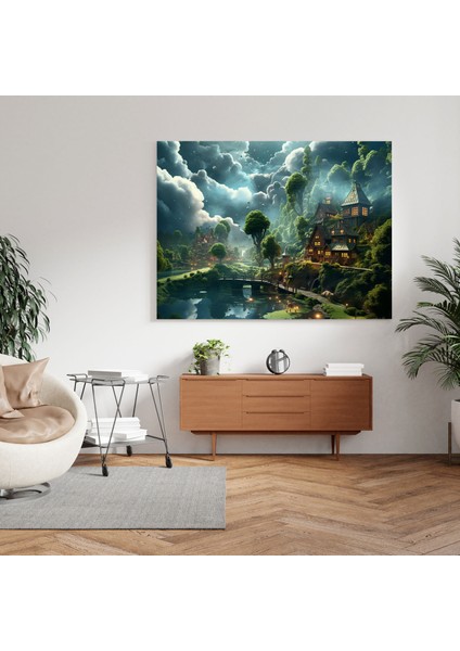 Rüya Gibi Köy Manzaralı Kanvas Tablo - Köy Rüya Gibi Ev Dekorasyonu Kanvas Tablo modelleri