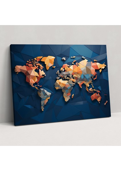 Geometrik Dünya Haritası Kanvas Tablo - Dünya Haritası Geometrik Kanvas Duvar Sanatı