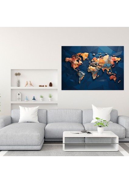 Geometrik Dünya Haritası Kanvas Tablo - Dünya Haritası Geometrik Kanvas Duvar Sanatı fiyatları
