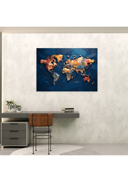 Geometrik Dünya Haritası Kanvas Tablo - Dünya Haritası Geometrik Kanvas Duvar Sanatı modelleri