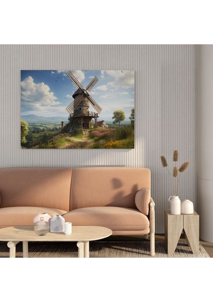 Rustik Rüzgar Değirmeni Kanvas Tablo - Vintage Dekorasyon Duvar Süsü fiyatları