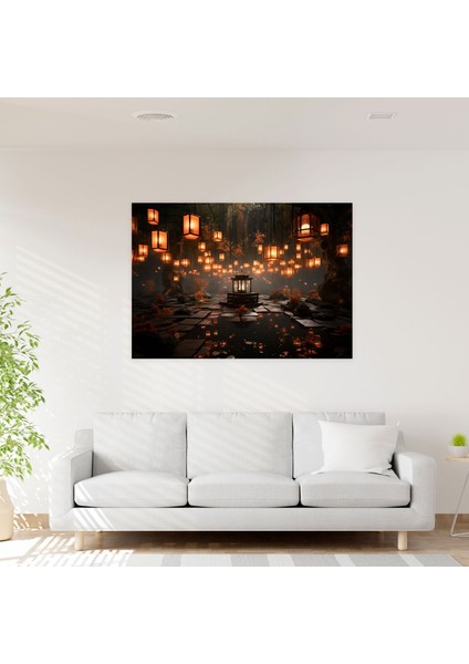 Doğaçlama Zen Bahçesi Kanvas Tablo - Modern Dijital Sanat Yüzen Fenerler Doğaüstü Atmosfer fiyatları