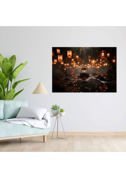 Doğaçlama Zen Bahçesi Kanvas Tablo - Modern Dijital Sanat Yüzen Fenerler Doğaüstü Atmosfer modelleri
