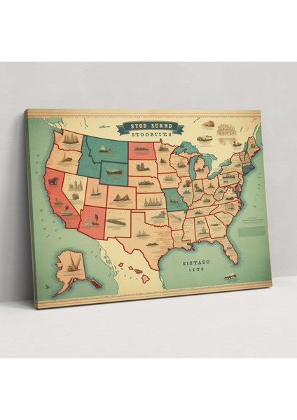 Amerika Birleşik Devletleri Haritası Duvar Sanatı - Amerika Birleşik Devletleri Haritası Duvar Sanatı Kanvas Tablo