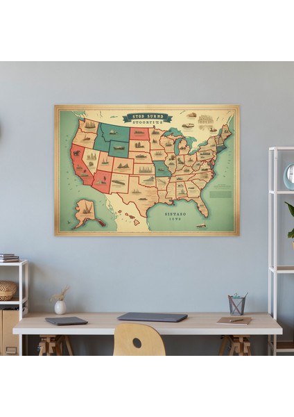 Amerika Birleşik Devletleri Haritası Duvar Sanatı - Amerika Birleşik Devletleri Haritası Duvar Sanatı Kanvas Tablo modelleri