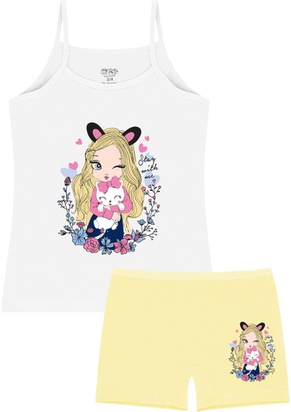 Kız Çocuk Atlet Boxer Likralı Beyaz Girl (%96 Pamuk - %4 Elastan)
