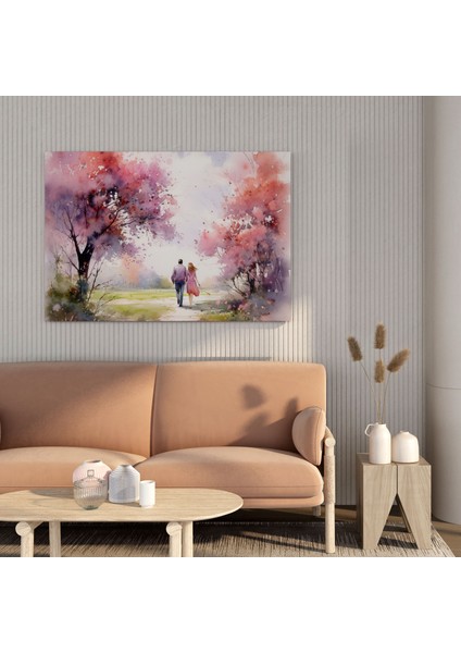 Romantik Çiçeklenen Yol Kanvas Tablo - Romantik Duvar Dekorasyonu Suluboya Çift modelleri