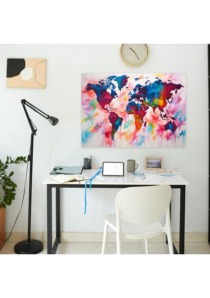 Renkli Dünya Haritası Duvar Sanatı - Dünya Haritası Soyut Canlı Renkli fiyatları