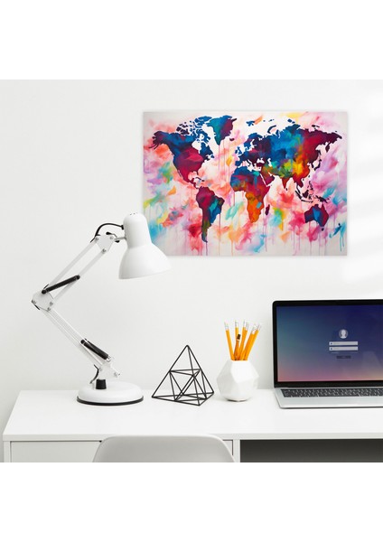 Renkli Dünya Haritası Duvar Sanatı - Dünya Haritası Soyut Canlı Renkli modelleri