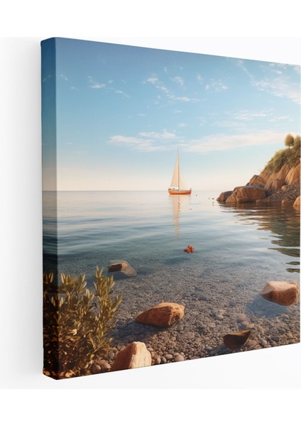 Deniz Manzaralı Duvar Dekorasyonu - Foto Gerçekçi Koy ve Yelkenli - Ev Dekorasyonu Kanvas Tablo Deniz Manzaralı Duvar Dekorasyonu