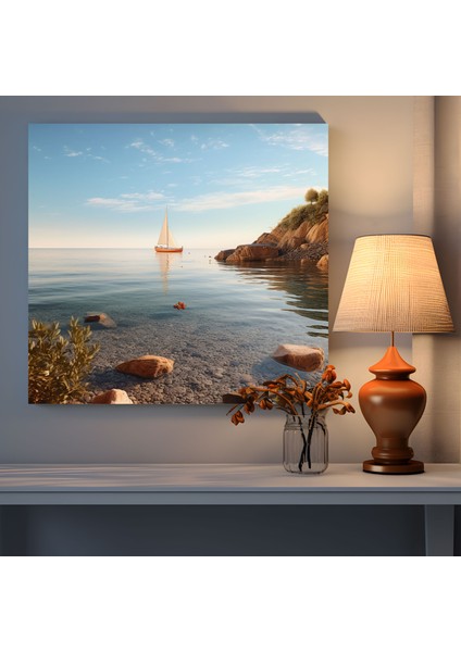 Deniz Manzaralı Duvar Dekorasyonu - Foto Gerçekçi Koy ve Yelkenli - Ev Dekorasyonu Kanvas Tablo Deniz Manzaralı Duvar Dekorasyonu fiyatları