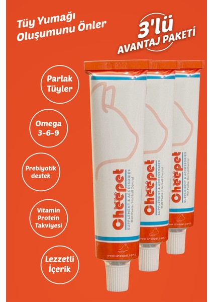 Kedi Maltı – Tüy Yumağı Macunu ve Destekleyici Kedi Pastası 3 Adet (3 x 50 G)