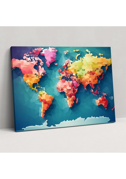 Piksel Sanat Dünya Haritası Duvar Dekorasyonu - Dünya Haritası Duvar Sanatı Kanvas Tablo Nostalji