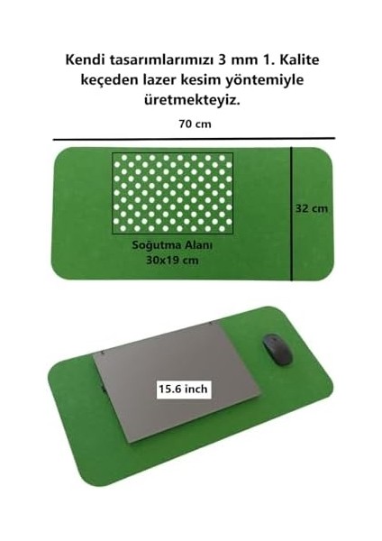 Keçe Masa Üstü Mouse Pad ve Bilgisayar Düzenleyici 70X32 cm – Antibakteriyel Mat, Doğal Keçe Mat, Masa Koruyucu Altlık, Ofis ve Ev Için Minimalist Tasarım (Yeşil) fiyatları
