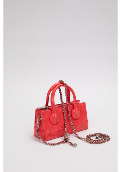 Kırmızı Ayarlanabilir Kilit Detaylı El Çantası
