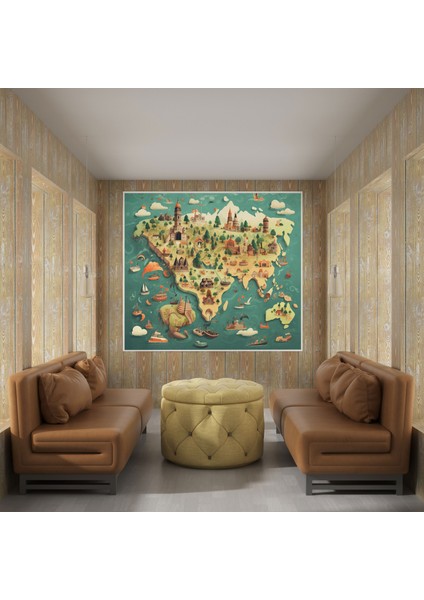 Dünya Haritası - Illüstrasyonlu Fantezi Kanvas Tablo - Dünya Haritası Kanvas Duvar Sanatı Fantezi Tarzı Duvar Sanatı modelleri