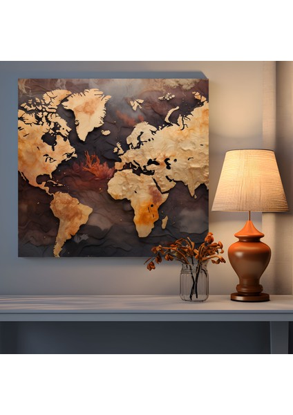 Topraksı Tonlar Dünya Haritası Kanvas Tablo - Dünya Haritası Sıcak Renkler Kanvas Topraksı Tonlar fiyatları