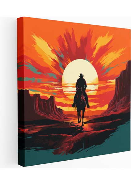 Günbatımı Binici Kanvas Tablo