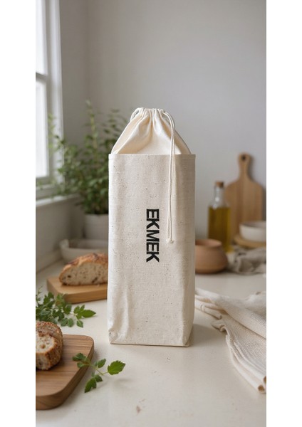Vintage Üzeri Nakışlı Ağzı Büzgülü Ekmek Saklama Torbası Organizer