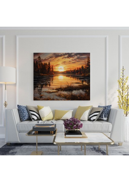 Gün Doğumu Duvar Sanatı - Gerçekçi Akrilik Göl Tablosu - Gün Doğumu Göl Kanvas Duvar Sanatı Duvar Dekorasyonu modelleri