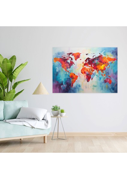 Dünya Haritası Soyut Yağlı Boya Kanvas Tablo - Dünya Haritası Kanvas Tablo Cesur Fırça Darbeleri fiyatları
