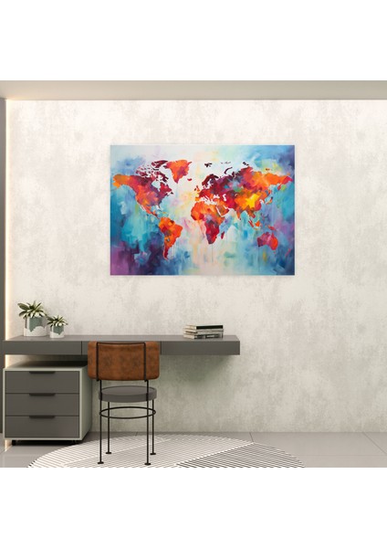 Dünya Haritası Soyut Yağlı Boya Kanvas Tablo - Dünya Haritası Kanvas Tablo Cesur Fırça Darbeleri modelleri