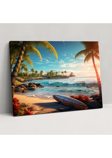 Tropikal Sörf Duvar Sanatı - Sörf Duvar Dekorasyonu Dijital Sanat Kanvas Tablo Baskı