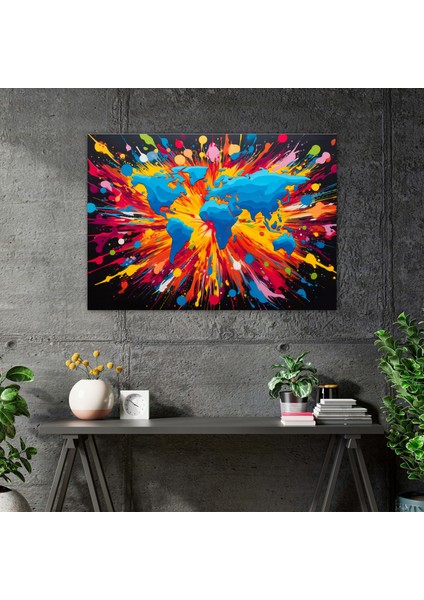 Pop Art Dünya Haritası Kanvas Tablo - Dünya Haritası Ev Dekorasyonu Kanvas Duvar Sanatı Enerjik modelleri
