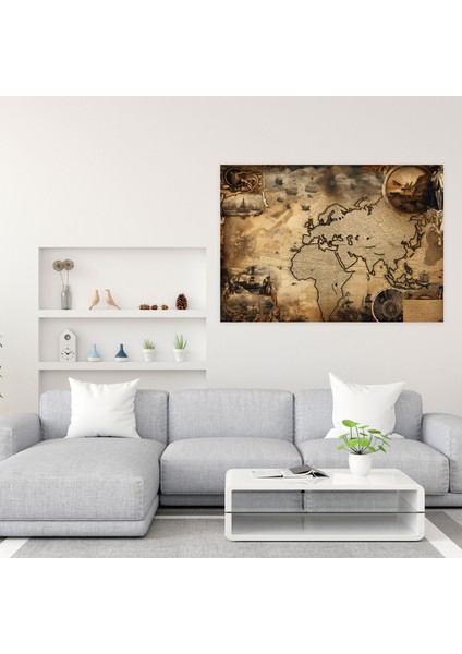 Eski Dünya Haritası Duvar Sanatı - Dünya Haritası Duvar Dekorasyonu Vintage Haritalar Kanvas Duvar Sanatı modelleri