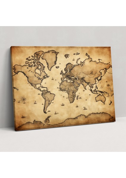 Dünya Haritası Duvar Sanatı - Antika Dünya Haritası Kanvas Tablo Sanatı