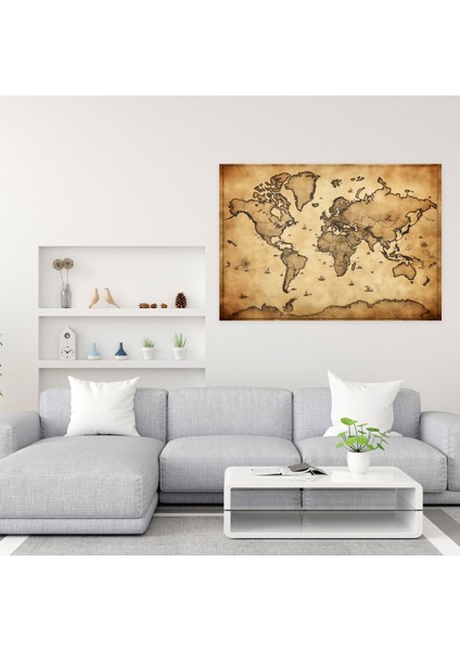 Dünya Haritası Duvar Sanatı - Antika Dünya Haritası Kanvas Tablo Sanatı modelleri