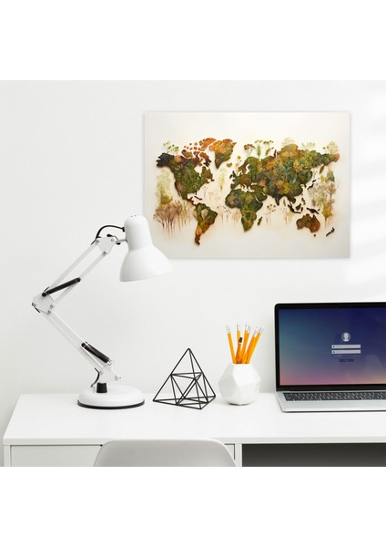 Bitkisel Dünya Haritası Kanvas Tablo - Doğadan Esinlenen Suluboya Dünya Haritası Duvar Dekorasyonu modelleri