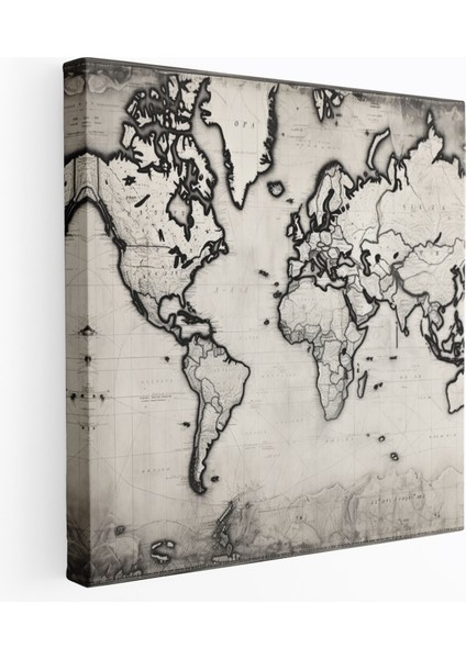 Vintage Dünya Haritası Kanvas Tablo - Dünya Haritası Kanvas Duvar Sanatı Nostalji