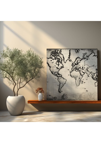 Vintage Dünya Haritası Kanvas Tablo - Dünya Haritası Kanvas Duvar Sanatı Nostalji modelleri