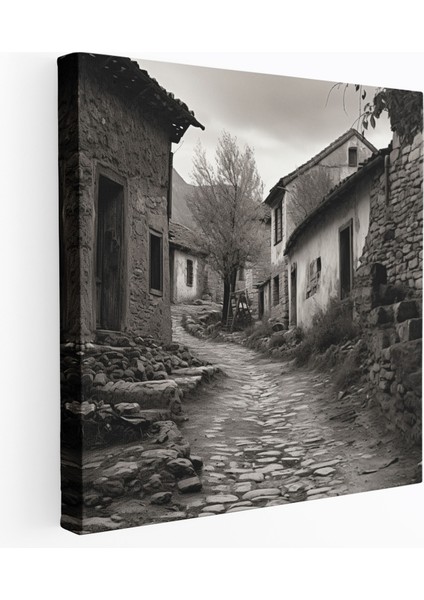 Vintage Köy Sokak Kanvas Tablo - Köy Duvar Dekorasyonu Eski Köy Sokak Duvar Sanatı