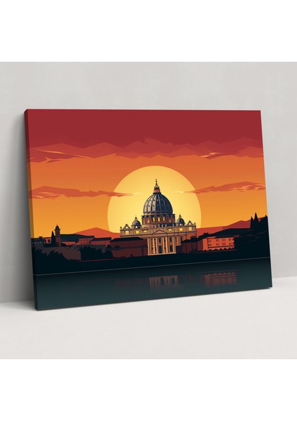 Vatikan Günbatımı Kanvas Tablosu - Vatikan Duvar Sanatı Kanvas Aziz Petrus Bazilikası