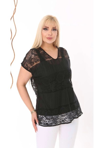 Kadın Büyük Beden Dantel Bluz