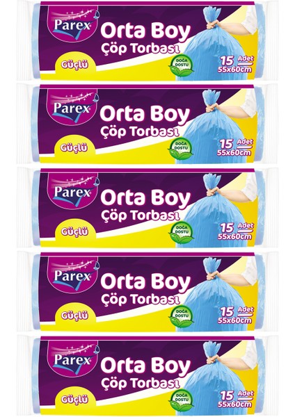 Orta Boy Güçlü Çöp Torbası - 5'li Paket, Sızdırmaz ve Kokusuz Özellikte