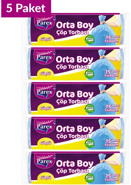 Orta Boy Güçlü Çöp Torbası - 5'li Paket, Sızdırmaz ve Kokusuz Özellikte fiyatları