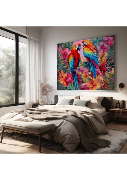 Tropikal Vahşi Yaşam Kanvas Tablo - Tropikal Kanvas Tablo Tropikal Çiçekler Canlı Papağanlar fiyatları