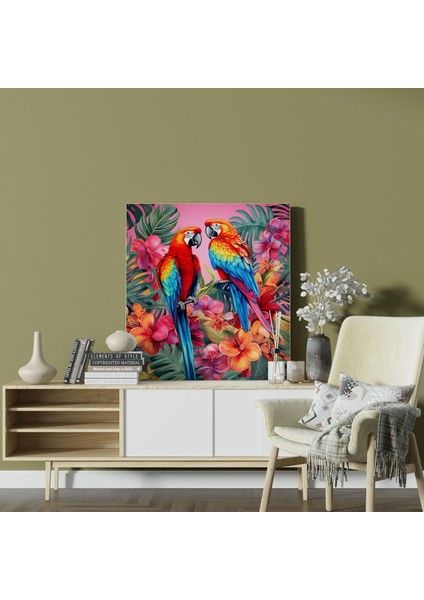 Tropikal Vahşi Yaşam Kanvas Tablo - Tropikal Kanvas Tablo Tropikal Çiçekler Canlı Papağanlar modelleri