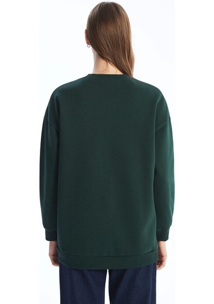 Lcw Modest Yeşil Bisiklet Yaka Baskılı Oversize Kadın Sweatshirt Tunik fırsatları