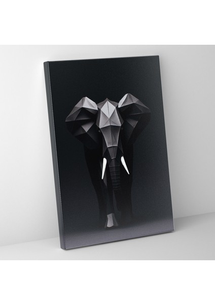 Origami Fil Duvar Sanatı - Siyah Beyaz Güç Kanvas Tablo