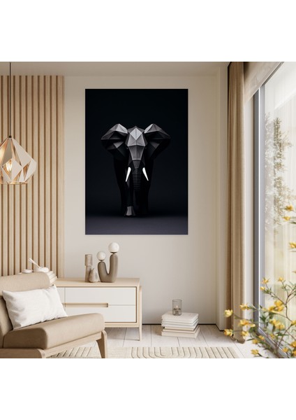 Origami Fil Duvar Sanatı - Siyah Beyaz Güç Kanvas Tablo modelleri