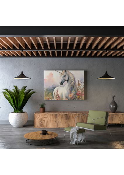 Tekstil Tablosu - Vintage Suluboya Kanvas Tablo - Unicorn Kanvas Tablo Vintage Çiçek Açan Yabani Çiçekler modelleri