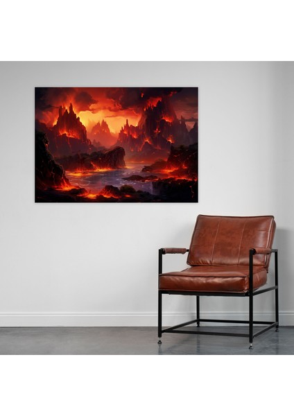 Gerçeküstü Volkan Kanvas Tablo - Volkan Dijital Illüstrasyon Yüzen Adalar modelleri