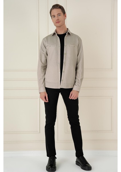 G 1581 Slim Fit Bej Klasik Gömlek